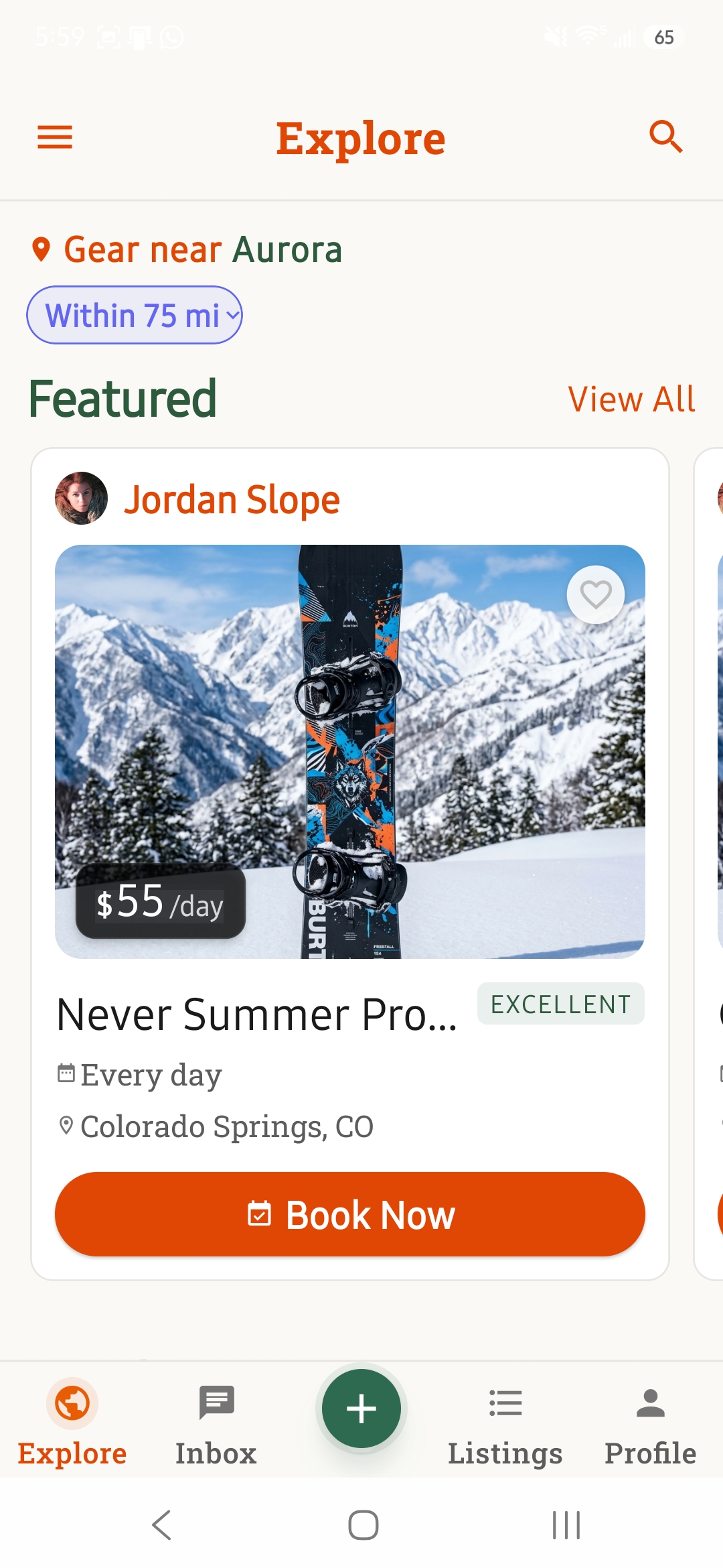 CloudMG app explore screen showing gear available nearby